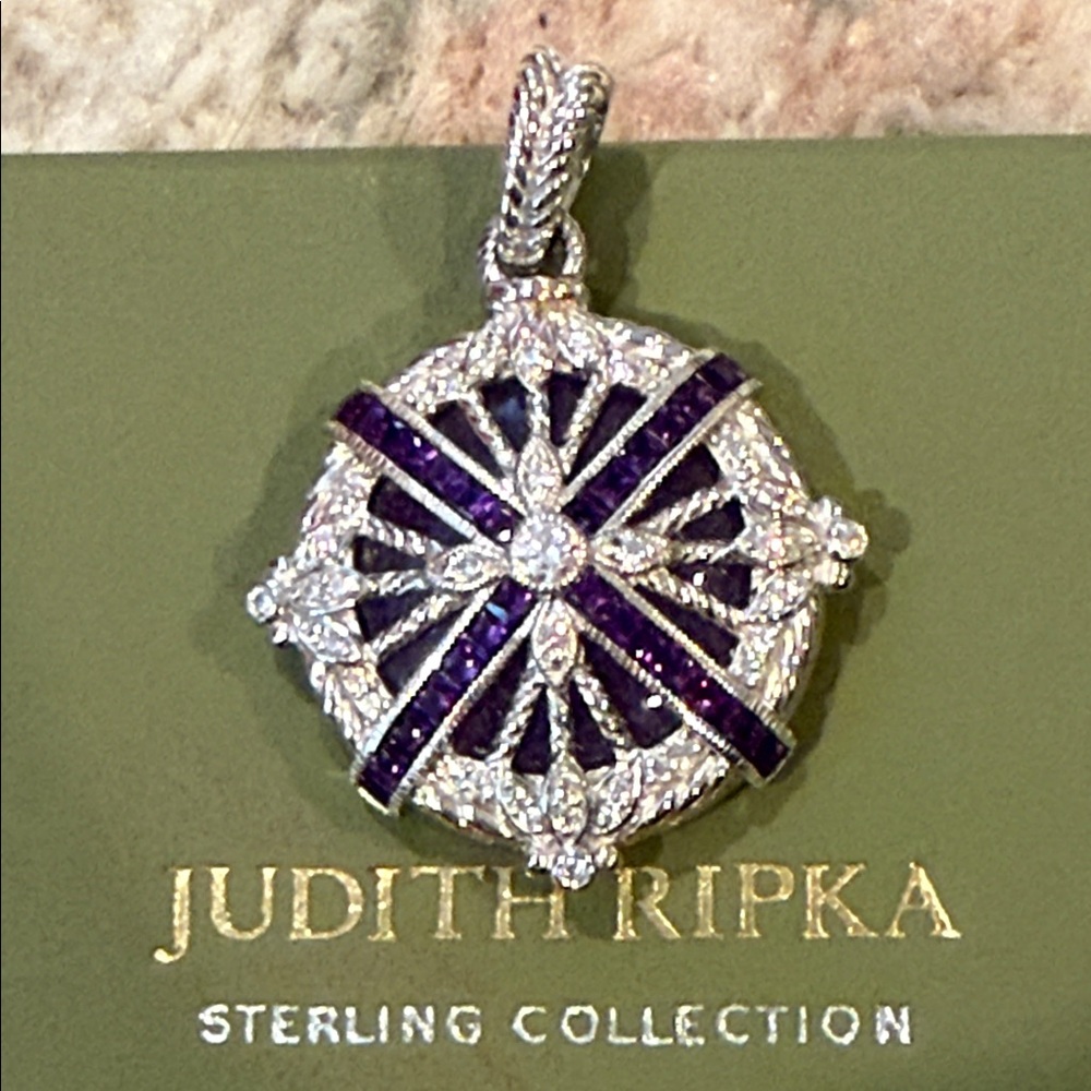Judith Ripka Sterling Pendant purple jade and amethyst stones